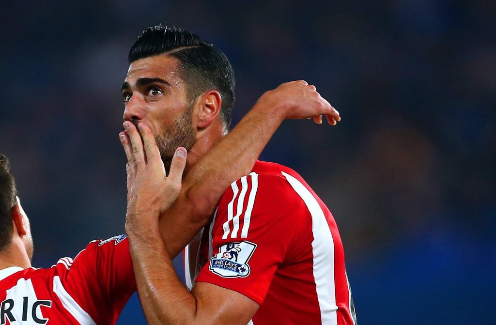 LONDON, ENGLAND - OCTOBER 03: Graziano Pelle (R) of Southampton celebrates scoring his team's third goal with his team mate Cedric Soares (L) during the Barclays Premier League match between Chelsea and Southampton at Stamford Bridge on October 3, 2015 in London, United Kingdom. (Photo by Jordan Mansfield/Getty Images)