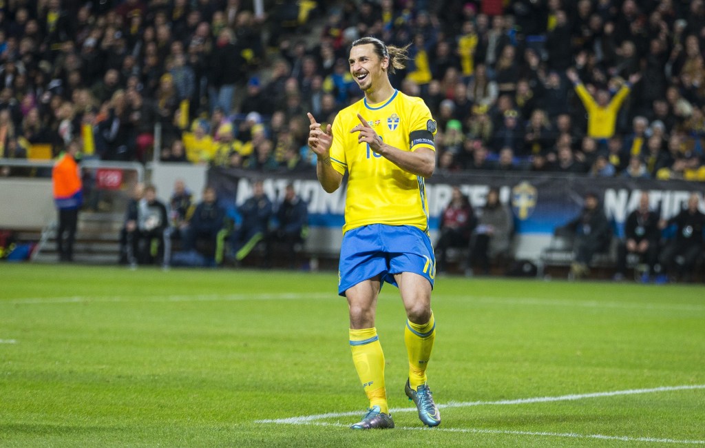 SOLNA, SWEDEN - NOVEMBER 14: Sweden 10 Zlatan Ibrahimovic durring a European Qualifier Play-Off between Sweden and Denmark on November 14, 2015 in Solna, Sweden. (Photo by Michael Campanella/Getty Images)