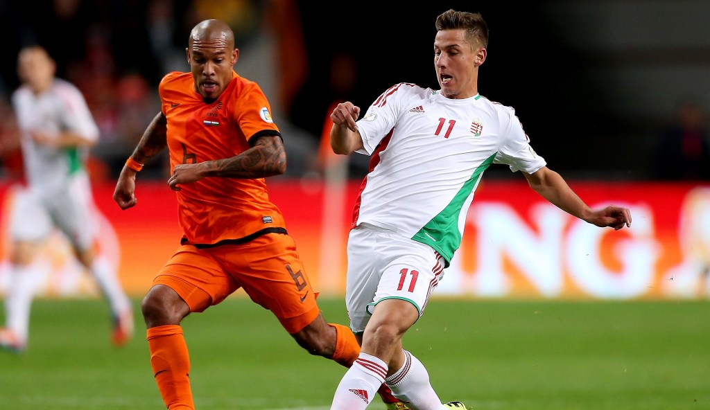 AMSTERDAM, NETHERLANDS - OCTOBER 11: Krisztian Nemeth of Hungary in action during the FIFA 2014 World Cup Qualifing match between Holland and Hungary at Amsterdam Arena on October 11, 2013 in Amsterdam, Netherlands. (Photo by Scott Heavey/Getty Images)