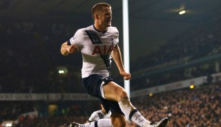 LONDON, ENGLAND - DECEMBER 13: Eric Dier of Tottenham Hotspur celebrates as he scores their first goal during the Barclays Premier League match between Tottenham Hotspur and Newcastle United at White Hart Lane on December 13, 2015 in London, England. (Photo by Clive Rose/Getty Images)