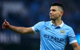 MANCHESTER, ENGLAND - JANUARY 16: Sergio Aguero of Manchester City celebrates after scoring his team's second goal during the Barclays Premier League match between Manchester City and Crystal Palace at Etihad Stadium on January 16, 2016 in Manchester, England. (Photo by Alex Livesey/Getty Images)