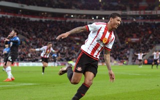 SUNDERLAND, ENGLAND - JANUARY 23: Patrick van Aanholt of Sunderland celebrates scoring his team's first goal during the Barclays Premier League match between Sunderland and A.F.C. Bournemouth at the Stadium of Light on January 23, 2016 in Sunderland, England. (Photo by Gareth Copley/Getty Images)