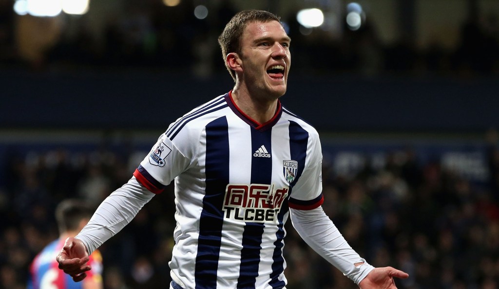 WEST BROMWICH, ENGLAND - FEBRUARY 27: Craig Gardner of West Bromwich Albion celebrates scoring his team's first goal during the Barclays Premier League match between West Bromwich Albion and Crystal Palace at The Hawthorns on February 27, 2016 in West Bromwich, England. (Photo by Nigel Roddis/Getty Images)