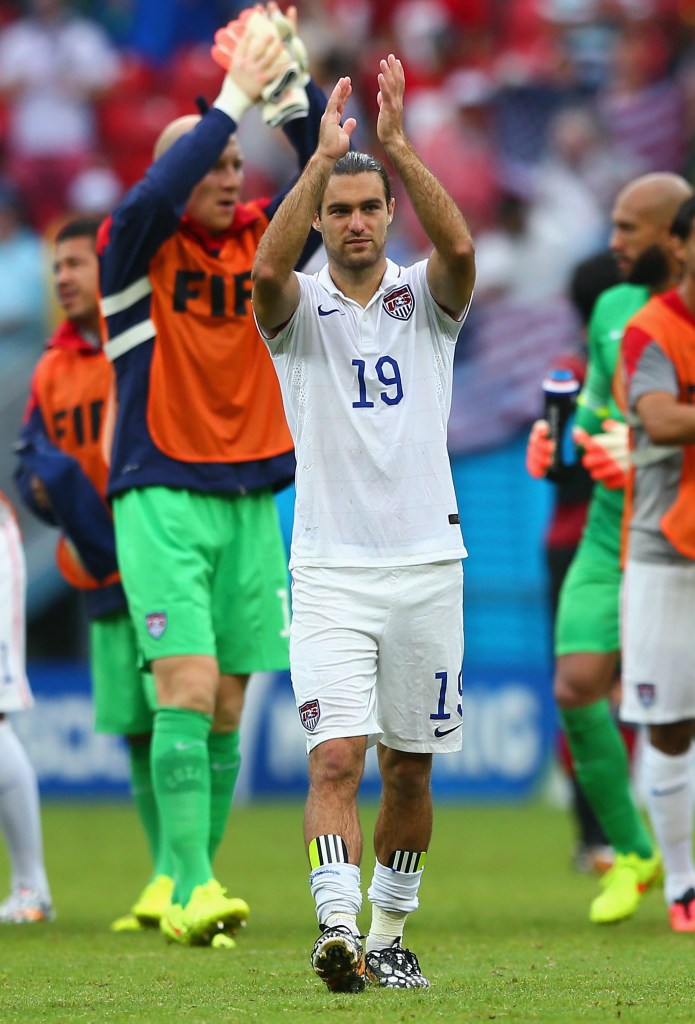 RECIFE, BRAZIL - JUNE 26: Graham Zusi of the United States acknowledges the fans after being defeated by 1-0 during the 2014 FIFA World Cup Brazil group G match between the United States and Germany at Arena Pernambuco on June 26, 2014 in Recife, Brazil. (Photo by Kevin C. Cox/Getty Images)