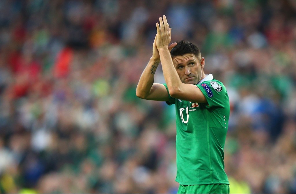 DUBLIN, IRELAND - OCTOBER 11: Robbie Keane of Republic of Ireland applauds the fans during the EURO 2016 Qualifier match between Republic of Ireland and Gibraltar at Aviva Stadium on October 11, 2014 in Dublin, Ireland. (Photo by Ian Walton/Getty Images)