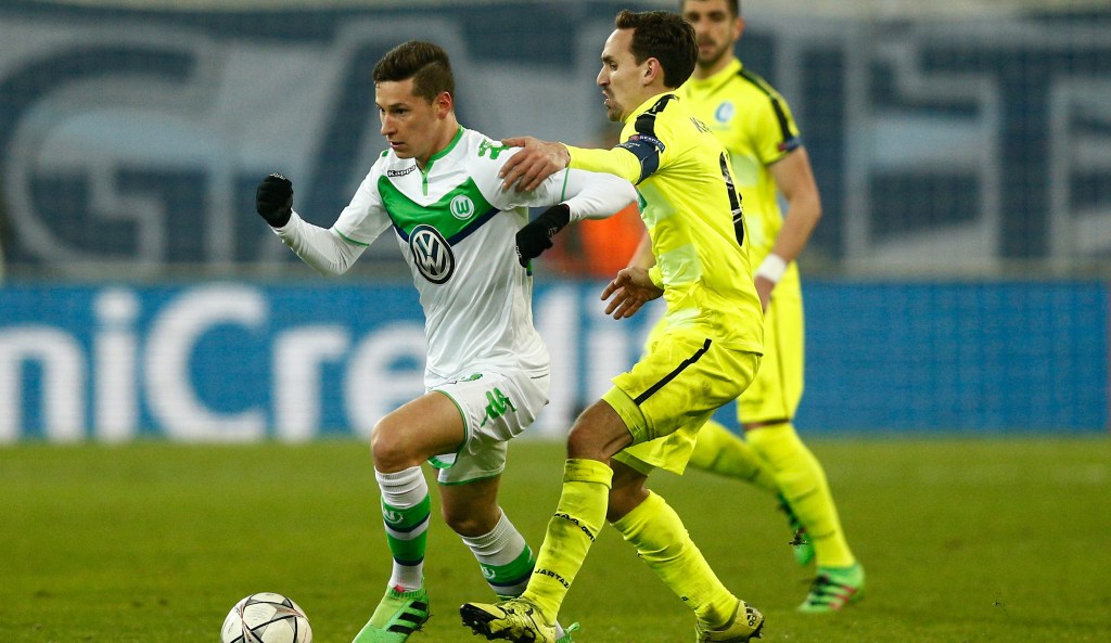 during the UEFA Champions League round of 16, first leg match between KAA Gent and VfL Wolfsburg at Ghelamco Arena on February 17, 2016 in Gent, Belgium.