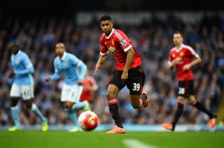 MANCHESTER, ENGLAND - MARCH 20: Daniel Rashford of Manchester United in action during the Barclays Premier League match between Manchester City and Manchester United at Etihad Stadium on March 20, 2016 in Manchester, England. (Photo by Laurence Griffiths/Getty Images)