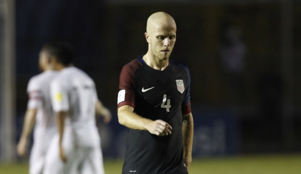 United States' Michael Bradley leaves the field after a 2018 Russia World Cup qualifying soccer match against Guatemala at Mateo Flores Stadium in Guatemala City, Friday, March 25, 2016. Guatemala won 2-0. (AP Photo/ Moises Castillo)