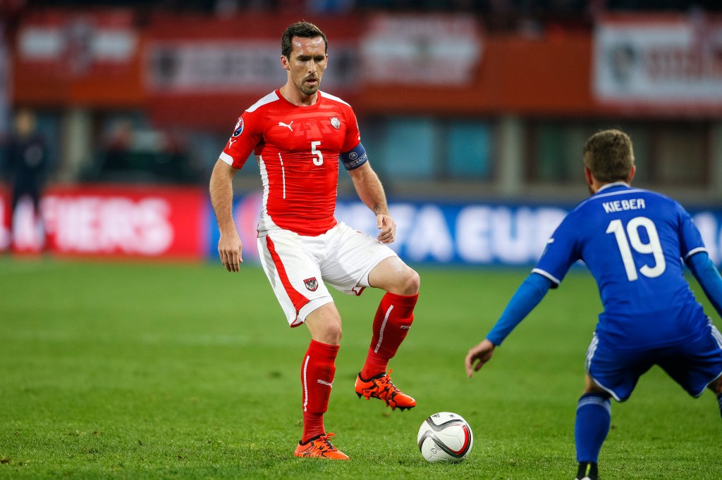 VIENNA, AUSTRIA - OCTOBER 12: Christian Fuchs of Austria controls the ball during the UEFA EURO 2016 Qualifier between Austria and Liechtenstein at Ernst Happel Stadion on October 12, 2015 in Vienna, Austria. (Photo by Christian Hofer/Getty Images)
