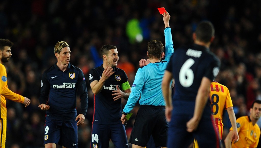 during the UEFA Champions League quarter final first leg match between FC Barcelona and Club Atletico de Madrid at Camp Nou on April 5, 2016 in Barcelona, Spain.