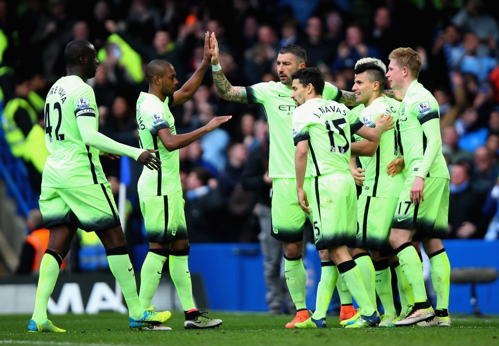during the Barclays Premier League match between Chelsea and Manchester City at Stamford Bridge on April 16, 2016 in London, England.