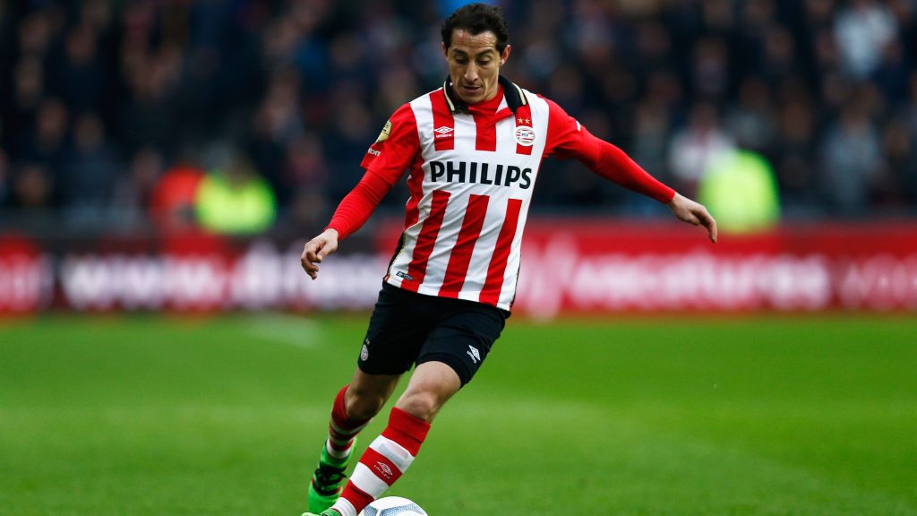EINDHOVEN, NETHERLANDS - MARCH 20: Andres Guardado of PSV in action during the Eredivisie match between PSV Eindhoven and Ajax Amsterdam held at Philips Stadium on March 20, 2016 in Eindhoven, Netherlands. (Photo by Dean Mouhtaropoulos/Getty Images)