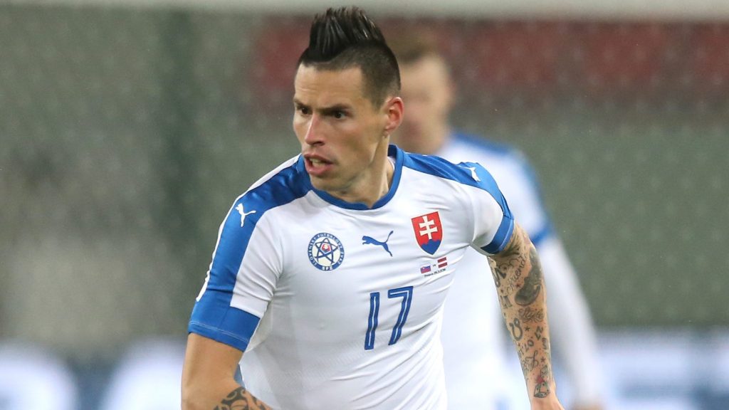 TRNAVA, SLOVAKIA - MARCH 25: Marek Hamsik of Slovakia runs with the ball during the international friendly match between Slovakia and Latvia held at Stadion Antona Malatinskeho on March 25, 2016 in Trnava, Slovakia. (Photo by David Rogers/Getty Images)