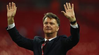 LONDON, ENGLAND - MAY 21: Louis van Gaal Manager of Manchester United salutes the fans after winning The Emirates FA Cup Final match between Manchester United and Crystal Palace at Wembley Stadium on May 21, 2016 in London, England. Man Utd won 2-1 after extra time. (Photo by Paul Gilham/Getty Images)