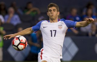 KANSAS CITY, KS - MAY 28: Christian Pulisic #17 of USA attempts to chip a pass past Guillermo Viscarra #23 of Bolivia late in the second half of the COPA America Centenario USA 2016 on May 28, 2016 at Children's Mercy Park in Kansas City, Kansas. (Photo by Kyle Rivas/Getty Images)