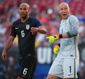 FRISCO, TX - MAY 25: Brad Guzman #1 of the United States reacts after blocking a shot against Ecuador in the first half during an International Friendly match at Toyota Stadium on May 25, 2016 in Frisco, Texas. (Photo by Tom Pennington/Getty Images)