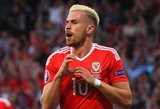 TOULOUSE, FRANCE - JUNE 20: Aaron Ramsey of Wales celebrates after scoring his goal during the UEFA EURO 2016 Group B match between Russia and Wales at Stadium Municipal on June 20, 2016 in Toulouse, France. (Photo by Stu Forster/Getty Images)