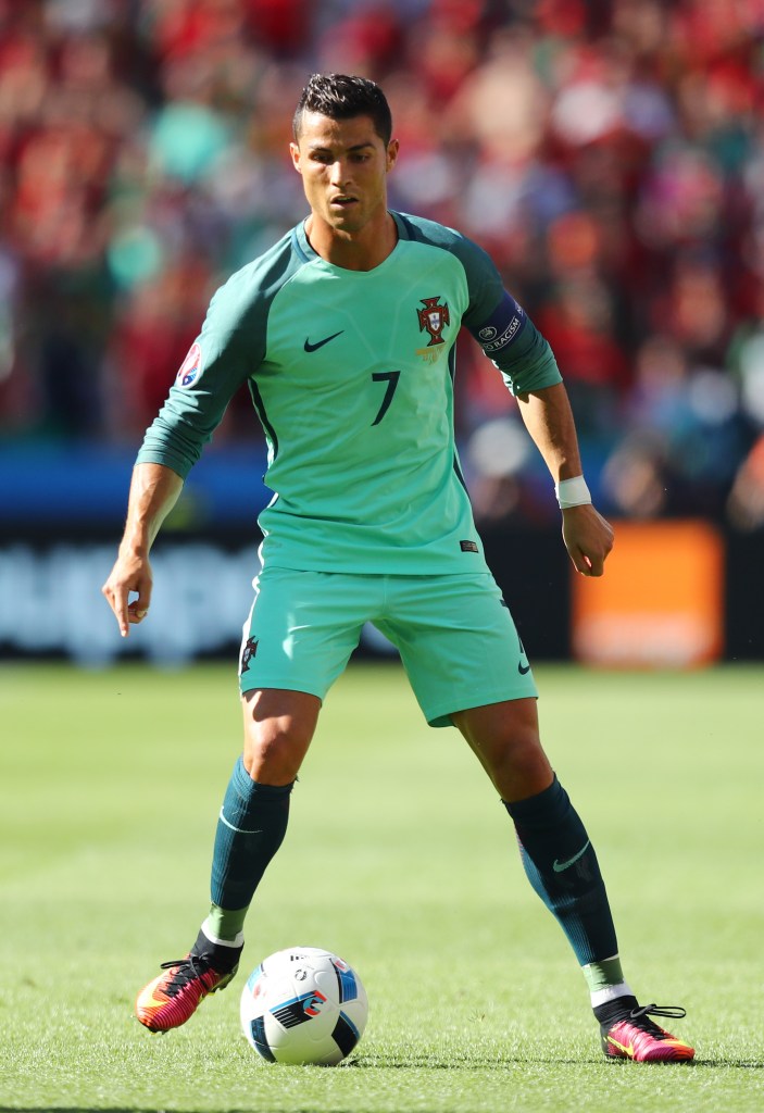 LYON, FRANCE - JUNE 22: Cristiano Ronaldo of Portugal in action during the UEFA EURO 2016 Group F match between Hungary and Portugal at Stade des Lumieres on June 22, 2016 in Lyon, France. (Photo by Julian Finney/Getty Images)