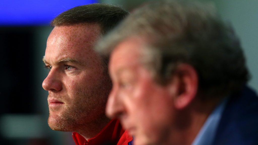 NICE, FRANCE - JUNE 26: In this handout image provided by UEFA, England Captain Wayne Rooney and England manager Roy Hodgson face the media during the England press conference at Allianz Riviera Stadium on June 26, 2016 in Nice, France. (Photo by Handout/Getty Images)