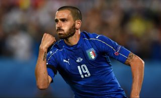 BORDEAUX, FRANCE - JULY 02: Leonardo Bonucci of Italy celebrates scoring his team's first goal from the penalty spot during the UEFA EURO 2016 quarter final match between Germany and Italy at Stade Matmut Atlantique on July 2, 2016 in Bordeaux, France. (Photo by Claudio Villa/Getty Images)