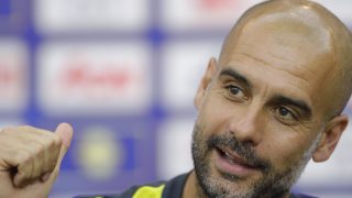 SHENZHEN, CHINA - JULY 27: Manchester City's manager Pep Guardiola attends a press conference for 2016 International Champions Cup match between Manchester City and Borussia Dortmund at Shenzhen Stadium on July 27, 2016 in Shenzhen, China. (Photo by Lintao Zhang/Getty Images)