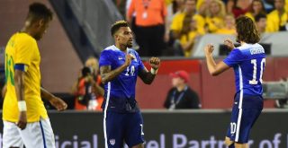 FOXBORO, MA - SEPTEMBER 08: Danny Williams #14 of the United States reacts after scoring a goal during an international friendly against Brazil at Gillette Stadium on September 8, 2015 in Foxboro, Massachusetts. (Photo by Billie Weiss/Getty Images)