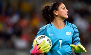BELO HORIZONTE, BRAZIL - AUGUST 03: Hope Solo #1 of United States looks on during the Women's Group G first round match between the United States and New Zealand during the Rio 2016 Olympic Games at Mineirao Stadium on August 3, 2016 in Belo Horizonte, Brazil. (Photo by Pedro Vilela/Getty Images)