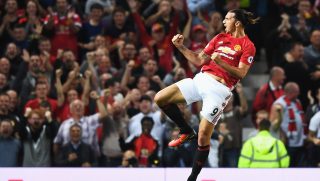 MANCHESTER, ENGLAND - AUGUST 19: Zlatan Ibrahimovic of Manchester United celebrates scoring the opening goal during the Premier League match between Manchester United and Southampton at Old Trafford on August 19, 2016 in Manchester, England. (Photo by Michael Regan/Getty Images)