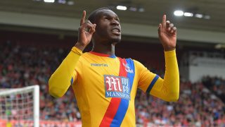 MIDDLESBROUGH, ENGLAND - SEPTEMBER 10: Christian Benteke of Crystal Palace celebrates scoring his sides first goal during the Premier League match between Middlesbrough and Crystal Palace at Riverside Stadium on September 10, 2016 in Middlesbrough, England. (Photo by Mark Runnacles/Getty Images)