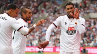 LONDON, ENGLAND - SEPTEMBER 10: Etienne Capoue of Watford celebrates scoring his sides third goal during the Premier League match between West Ham United and Watford at Olympic Stadium on September 10, 2016 in London, England. (Photo by Richard Heathcote/Getty Images)