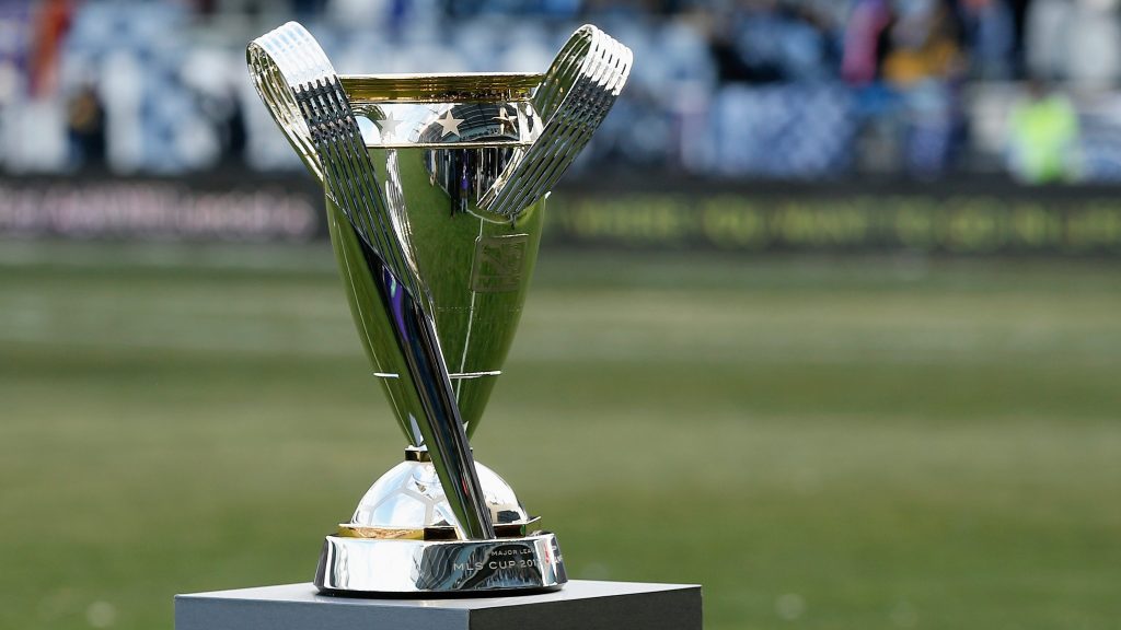 KANSAS CITY, KS - DECEMBER 07: The Philip F. Anschutz trophy is seen on the field before the start of the match between Real Salt Lake and Sporting Kansas City in the 2013 MLS Cup at Sporting Park on December 7, 2013 in Kansas City, Kansas. (Photo by Scott Halleran/Getty Images)