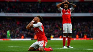 LONDON, ENGLAND - OCTOBER 22: Alex Oxlade-Chamberlain of Arsenal reacts to having his goal disallowed during the Premier League match between Arsenal and Middlesbrough at Emirates Stadium on October 22, 2016 in London, England. (Photo by Dan Mullan/Getty Images)