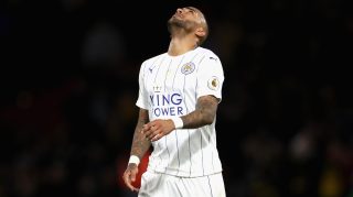 WATFORD, ENGLAND - NOVEMBER 19: Danny Simpson of Leicester City reacts during the Premier League match between Watford and Leicester City at Vicarage Road on November 19, 2016 in Watford, England. (Photo by Christopher Lee/Getty Images)
