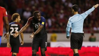 United States' Jozy Altidore, center, protests to referee Cesar Ramos, of Mexico, during a 2018 World Cup qualifying soccer match against Costa Rica, in San Jose, Costa Rica, Tuesday, Nov. 15, 2016. (AP Photo/Moises Castillo)