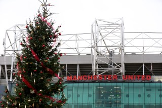MANCHESTER, ENGLAND - DECEMBER 14: General View of a Christmas tree at the front of the stadium prior to the Barclays Premier League match between Manchester United and Liverpool at Old Trafford on December 14, 2014 in Manchester, England. (Photo by Alex Livesey/Getty Images)