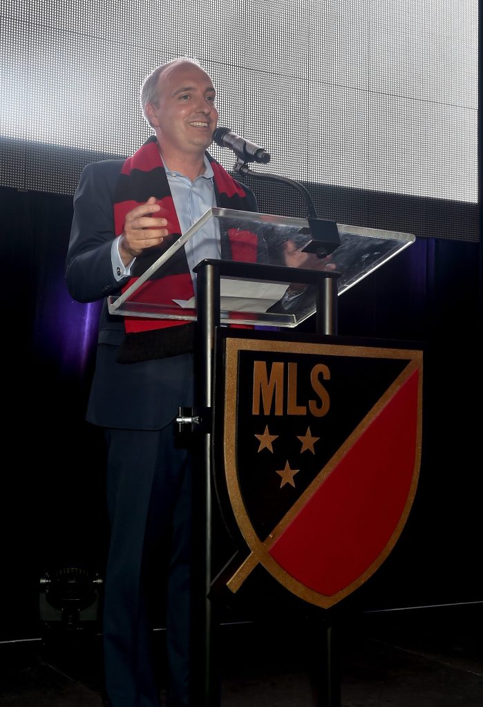 ATLANTA, GA - JULY 07: Darren Eales speaks onstage during MLS Atlanta Launch Event at SOHO on July 7, 2015 in Atlanta, Georgia. (Photo by Paras Griffin/Getty Images for MLS Atlanta)