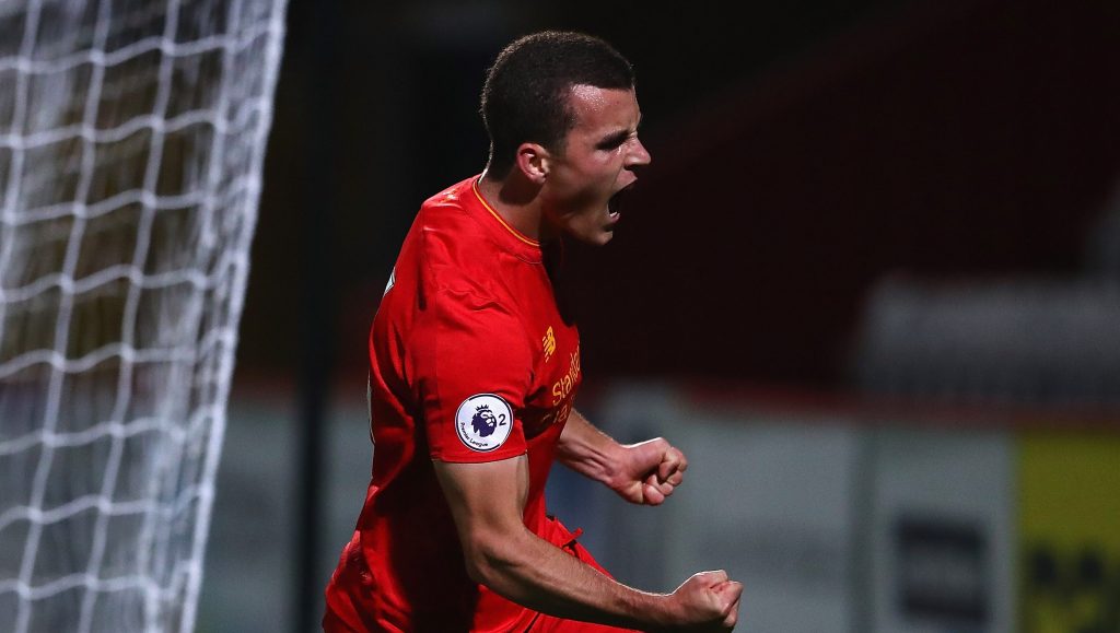 STEVENAGE, ENGLAND - SEPTEMBER 19: Brooks Lennon of Liverpool celebrates his goal during the Premier League 2 match between Tottenham Hotspur and Liverpool at The Lamex Stadium on September 19, 2016 in Stevenage, England. (Photo by Matthew Lewis/Getty Images)