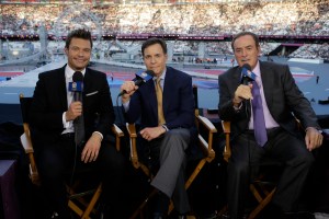 2012 SUMMER OLYMPICS -- Pictured: (l-r) Ryan Seacrest, Bob Costas, Al Michaels -- (Photo by: Paul Drinkwater/NBC)