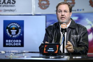 FORT WORTH, TX - APRIL 06: Texas Motor Speedway President Eddie Gossage speaks during a press conference with Guinness World Records certifying the "Big Hoss TV" as the world's largest high-definition LED video board at Texas Motor Speedway on April 6, 2014 in Fort Worth, Texas. (Photo by Jeff Gross/Getty Images for Texas Motor Speedway)