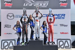 Lloyd, Martin, Gabin on all-Australian USF2000 podium. Photo: Indianapolis Motor Speedway, LLC Photography