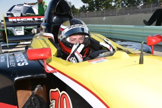 Telitz flashes the peace sign. Photo: Indianapolis Motor Speedway, LLC Photography