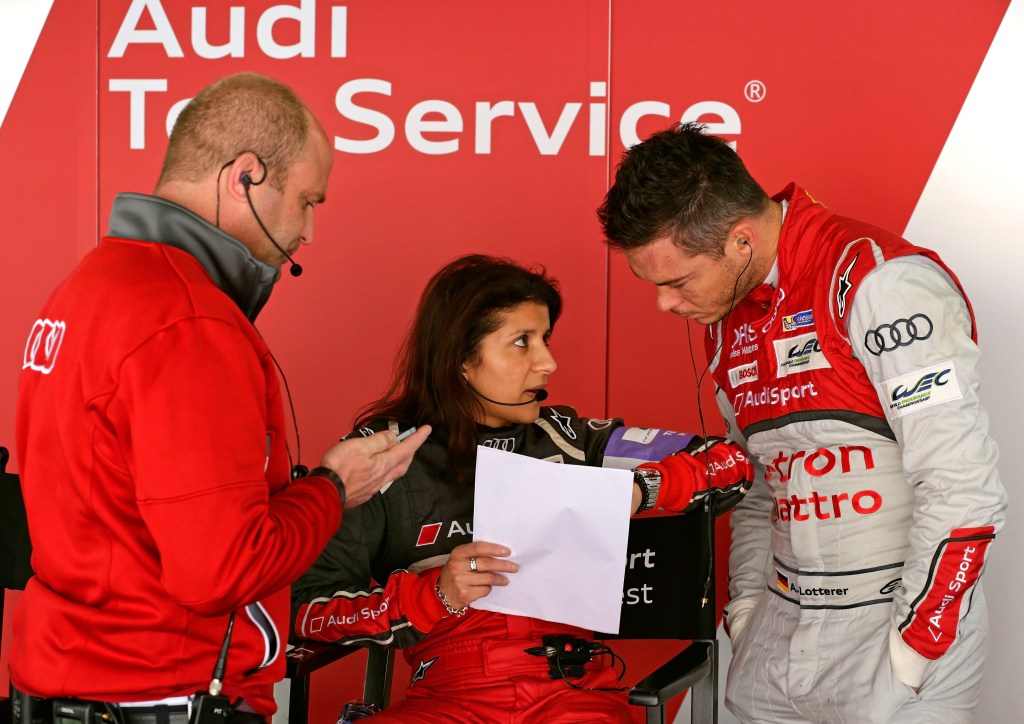 Andreas Roos (Project Manager Racing LMP), Leena Gade (Vehicle Engineer Audi R18 e-tron quattro #2), André Lotterer