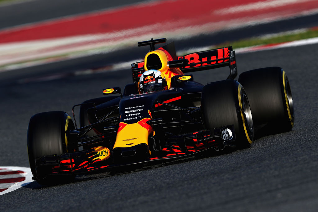 MONTMELO, SPAIN - FEBRUARY 27: Daniel Ricciardo of Australia driving the (3) Red Bull Racing Red Bull-TAG Heuer RB13 TAG Heuer on track during day one of Formula One winter testing at Circuit de Catalunya on February 27, 2017 in Montmelo, Spain. (Photo by Mark Thompson/Getty Images)