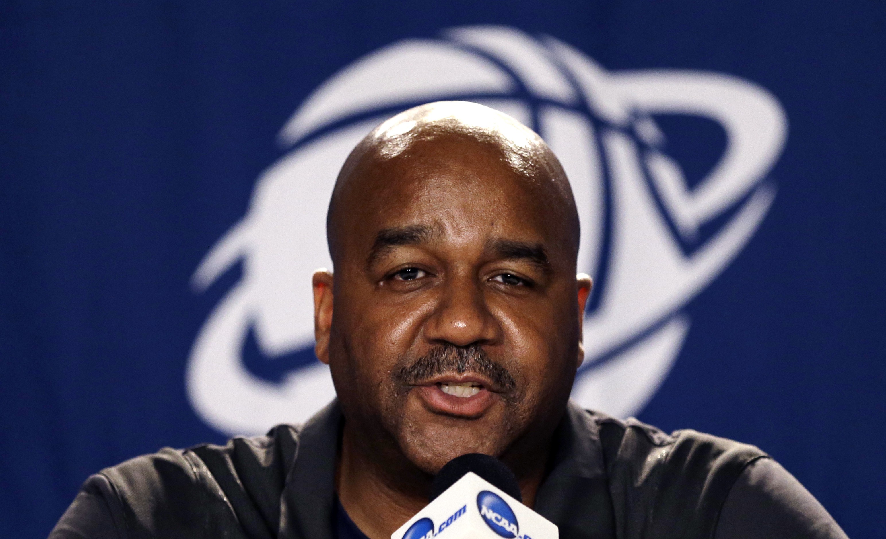 Georgetown coach John Thompson III speaks before practice for an NCAA college basketball second round game in Portland, Ore., Wednesday, March 18, 2015. Georgetown plays Eastern Washington on Thursday. (AP Photo/Don Ryan)