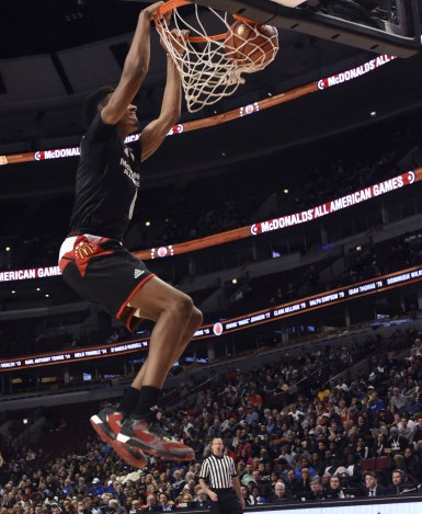 CHICAGO, IL - MARCH 30: Terrance Ferguson #6 of the East team goes up for a dunk against the West team during the 2016 McDonalds's All American Game on March 30, 2016 at the United Center in Chicago, Illinois. (Photo by David Banks/Getty Images)