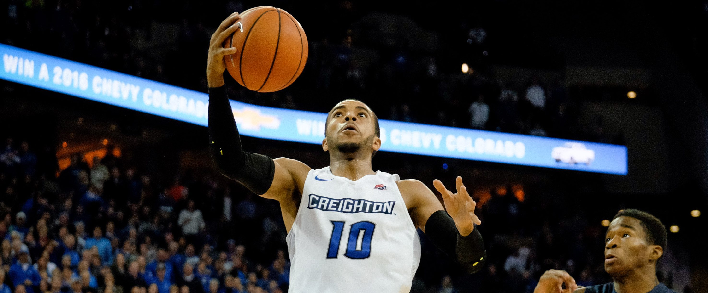 OMAHA, NE - FEBRUARY 9: Maurice Watson Jr. #10 of the Creighton Bluejays drives to the basket past Edmond Sumner #4 of the Xavier Musketeers during their game at CenturyLink Center on February 9, 2016 in Omaha, Nebraska. Creighton defeated Xavier 70-56. (Photo by Eric Francis/Getty Images)