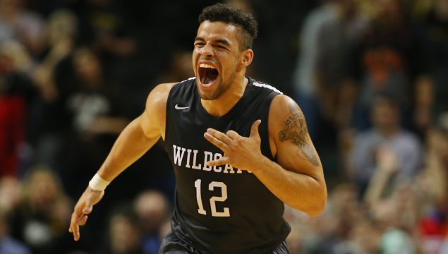 NEW YORK, NY - MARCH 11: Jack Gibbs #12 of the Davidson Wildcats celebrates a basket against the St. Bonaventure Bonnies during the Quarterfinals of the Atlantic 10 Basketball Tournament at the Barclays Center on March 11, 2016 in New York, New York. (Photo by Al Bello/Getty Images)