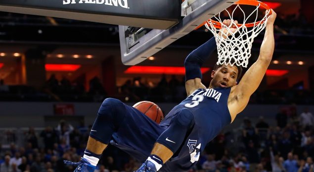 LOUISVILLE, KY - MARCH 26: Josh Hart #3 of the Villanova Wildcats dunks the ball in the first half against the Kansas Jayhawks during the 2016 NCAA Men's Basketball Tournament South Regional at KFC YUM! Center on March 26, 2016 in Louisville, Kentucky. (Photo by Kevin C. Cox/Getty Images)