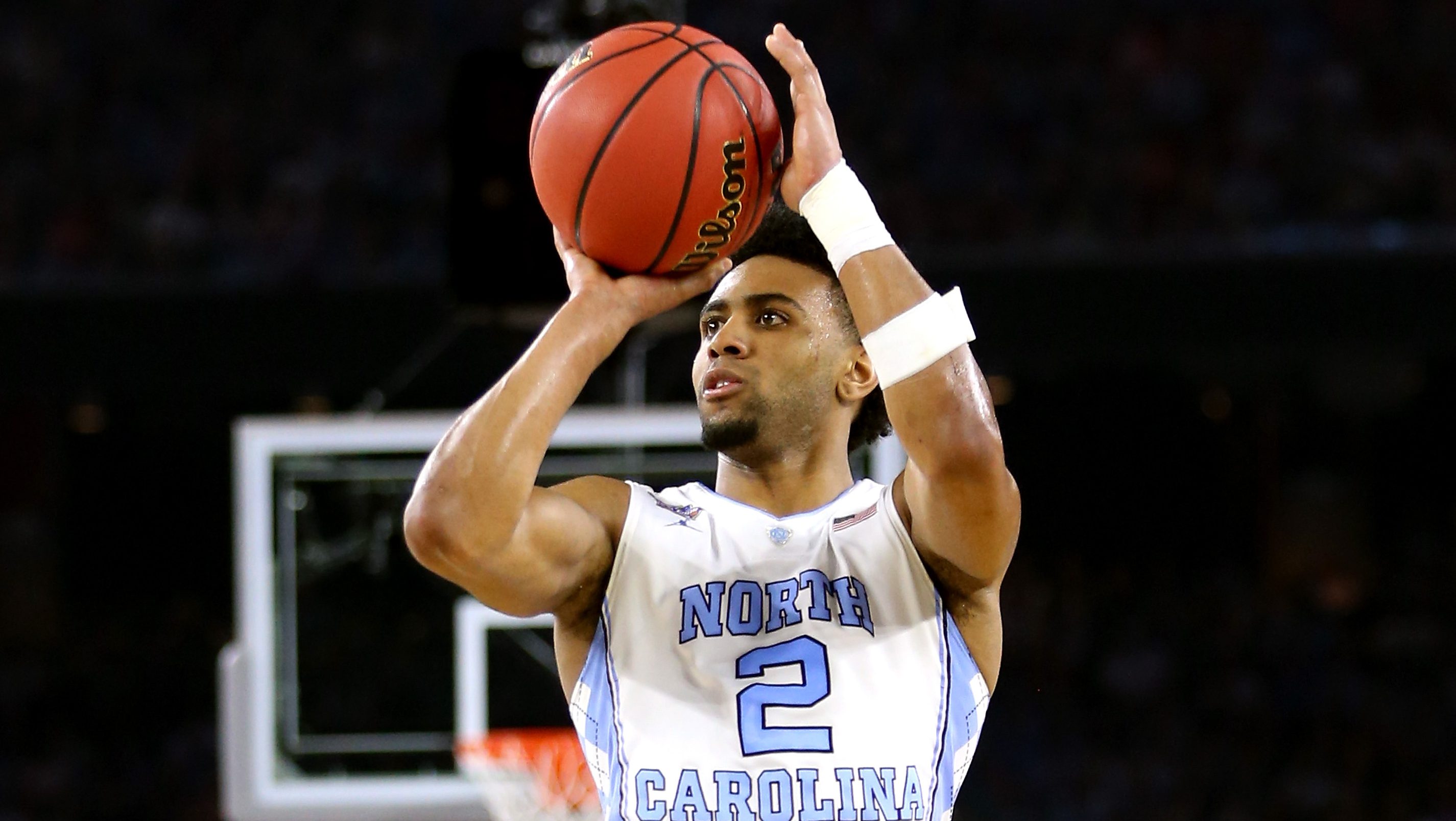 HOUSTON, TEXAS - APRIL 04: Joel Berry II #2 of the North Carolina Tar Heels shoots the ball in the first half against the Villanova Wildcats during the 2016 NCAA Men's Final Four National Championship game at NRG Stadium on April 4, 2016 in Houston, Texas. (Photo by Streeter Lecka/Getty Images)