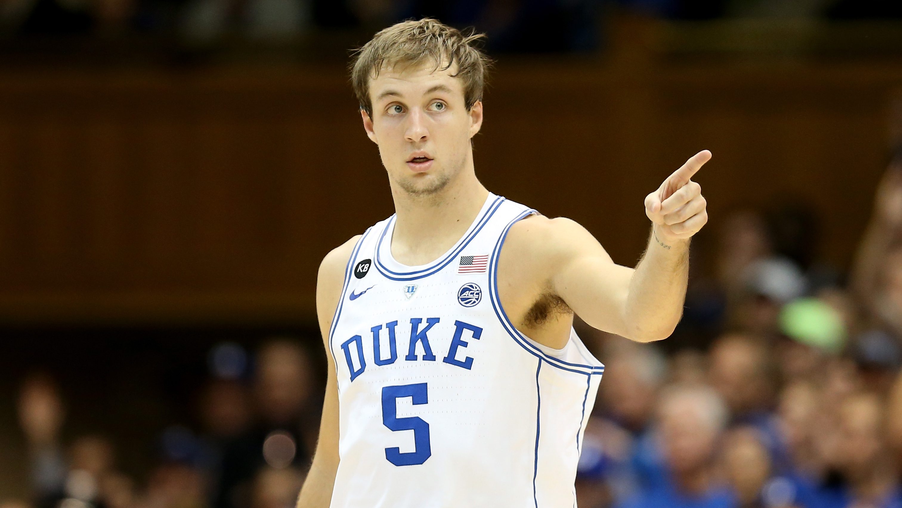 DURHAM, NC - DECEMBER 19: Luke Kennard #5 of the Duke Blue Devils reacts after a play against the Tennessee State Tigers during their game at Cameron Indoor Stadium on December 19, 2016 in Durham, North Carolina. (Photo by Streeter Lecka/Getty Images)